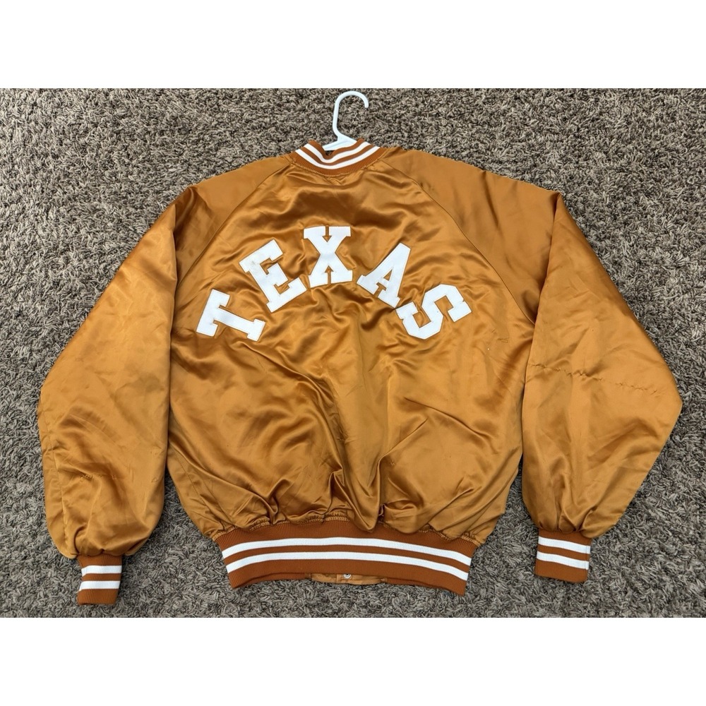 Vintage Howe Texas Longhorns 1980 Satin Bomber Jacket Men Burnt Orange Size XL